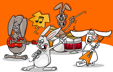 Image showing rabbits rock music band cartoon