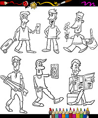 Image showing men set cartoon coloring book