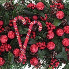 Image showing Candy Canes and Baubles