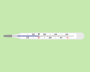 Image showing Analog clinical thermometer on green background