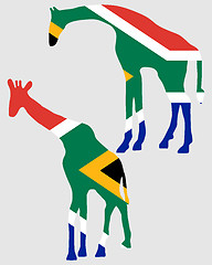 Image showing Giraffes with flag of south Africa
