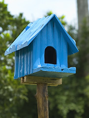 Image showing Blue birdhouse
