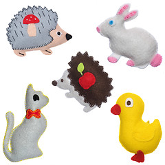 Image showing Bunnies, hedgehogs, cat and duckling