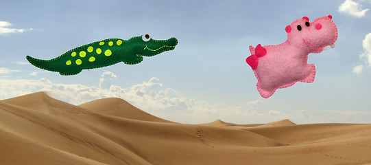 Image showing Flying crocodile and hippo