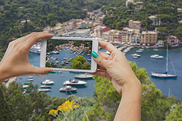 Image showing Portofino photographing with mobile phone