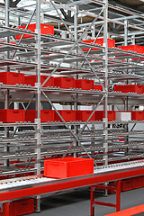 Image showing Red crates warehouse