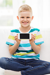 Image showing little boy showing smartphone black blank screen