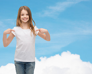 Image showing smiling little girl in blank white t-shirt