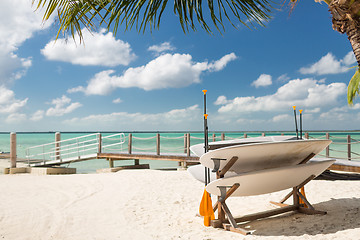 Image showing surfboards on tropical beach