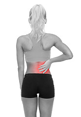 Image showing sporty woman touching her back