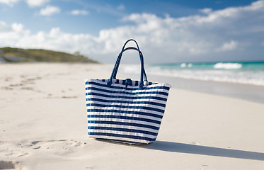 Image showing close up of beach bag at seaside