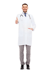 Image showing smiling doctor with stethoscope showing thumbs up