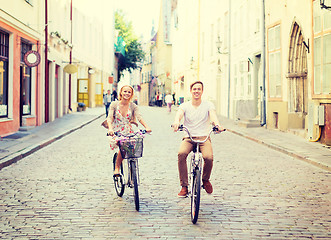 Image showing couple with bicycles in the city