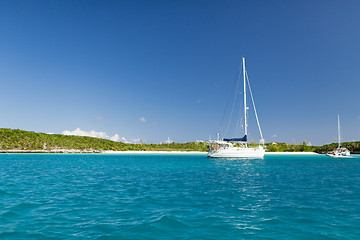 Image showing white boat at blue sea