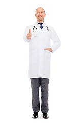 Image showing smiling doctor with stethoscope showing thumbs up