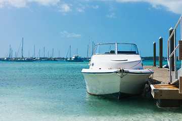 Image showing white boat at blue sea