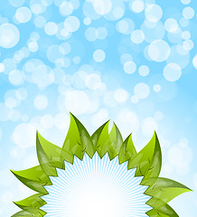 Image showing Abstract blue background with leaves