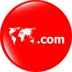 Image showing Domain COM sign icon. Top-level internet domain symbol with world map