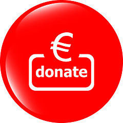 Image showing Donate sign icon. Euro eur symbol. Green shiny button. Modern UI website button