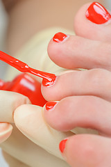 Image showing pedicure process macro closeup