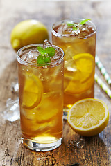 Image showing two glasses of iced tea with lemon