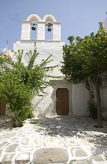 Image showing greek island street scene old church