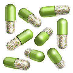 Image showing Medical green capsule with granules