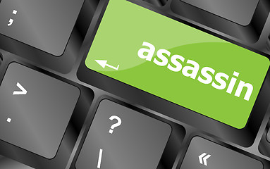 Image showing assassin word on computer pc keyboard key