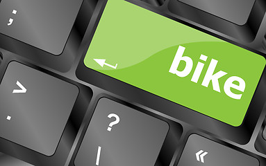 Image showing bike word on keyboard key, notebook computer button
