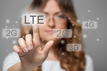 Image showing woman pressing LTE touchscreen button