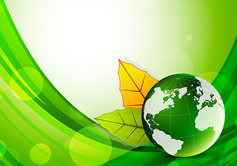 Image showing Background with globe and leaves