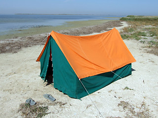 Image showing Double tent on a gulf in the afternoon