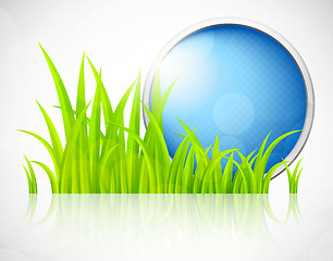 Image showing Round blue frame in grass