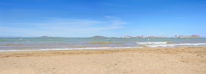 Image showing European sandy beach and sea