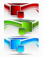 Image showing Set of wavy banners with squares