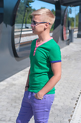 Image showing Stylish man standing on train station