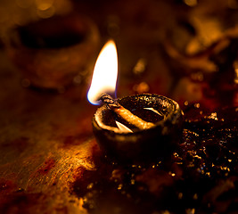 Image showing Burning candles in the Indian temple.