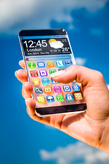 Image showing Smartphone with transparent screen in human hands.