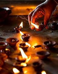 Image showing Burning candles in the Indian temple.