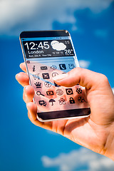 Image showing Smartphone with transparent screen in human hands.