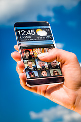 Image showing Smartphone with transparent screen in human hands.