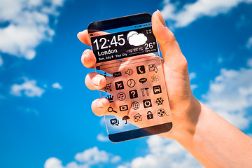 Image showing Smartphone with transparent screen in human hands.