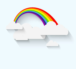 Image showing Rainbow and clouds in flat style with long whadow