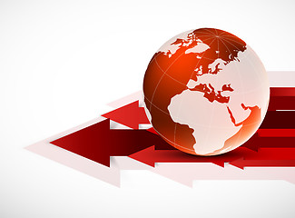 Image showing Red globe with arrows