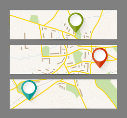 Image showing Set of banners with map and color pin pointer