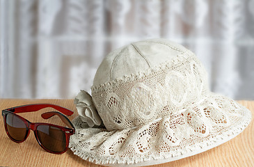 Image showing Female summer hat, points for protection against the sun for sum