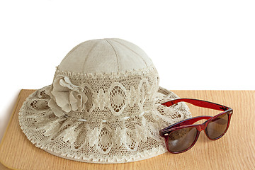 Image showing Female summer hat for protection against the sun on a white back