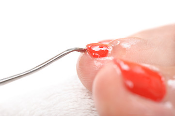 Image showing pedicure process macro closeup