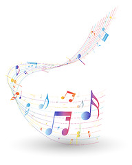 Image showing Multicolor musical note staff