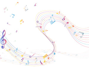 Image showing Multicolor musical note staff